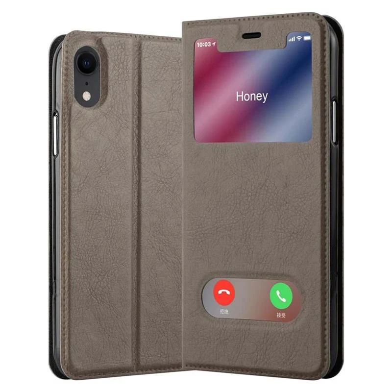 Cadorabo Hülle kompatibel mit Apple iPhone XR Schutzhülle mit Magnetverschluss, Standfunktion und 2 Sichtfenstern