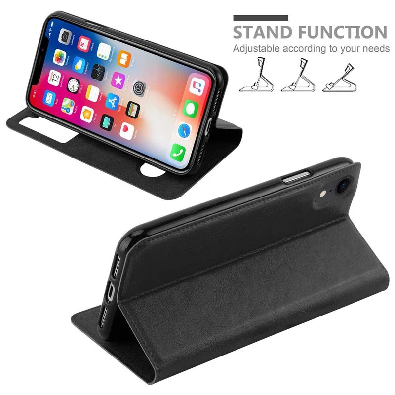 Cadorabo Hülle kompatibel mit Apple iPhone XR Schutzhülle mit Magnetverschluss, Standfunktion und 2 Sichtfenstern