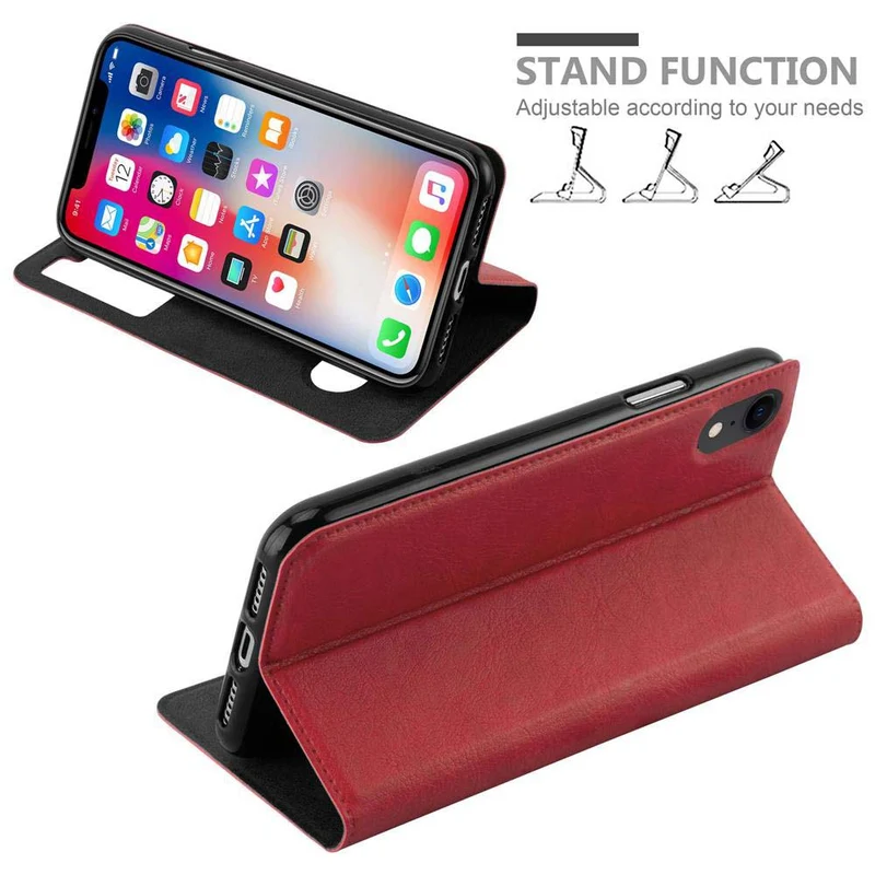 Cadorabo Hülle kompatibel mit Apple iPhone XR Schutzhülle mit Magnetverschluss, Standfunktion und 2 Sichtfenstern