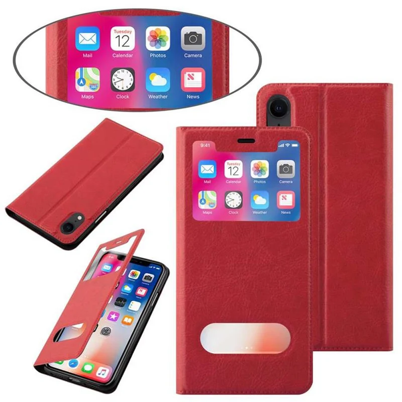 Cadorabo Hülle kompatibel mit Apple iPhone XR Schutzhülle mit Magnetverschluss, Standfunktion und 2 Sichtfenstern