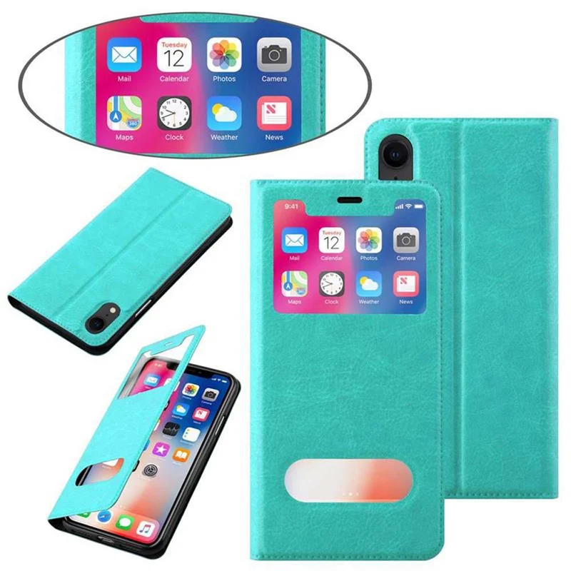 Cadorabo Hülle kompatibel mit Apple iPhone XR Schutzhülle mit Magnetverschluss, Standfunktion und 2 Sichtfenstern
