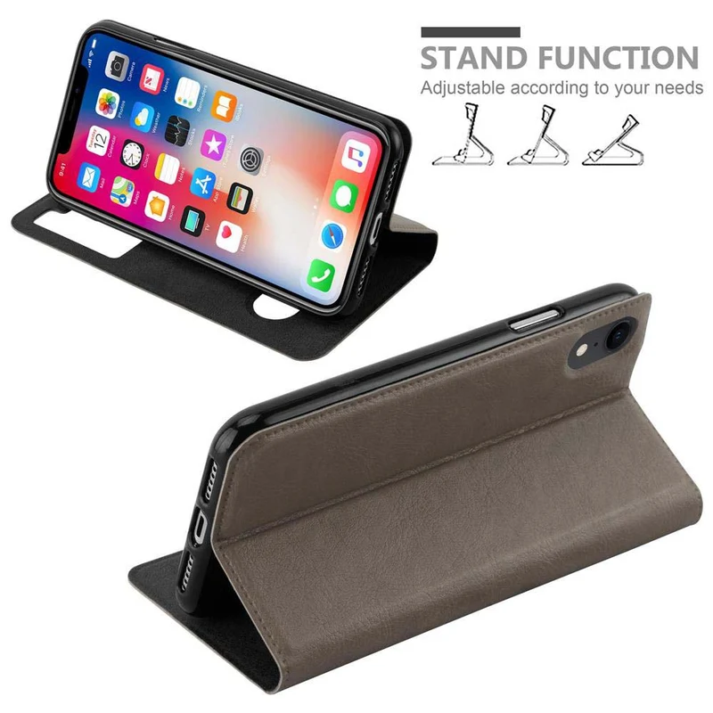 Cadorabo Hülle kompatibel mit Apple iPhone XR Schutzhülle mit Magnetverschluss, Standfunktion und 2 Sichtfenstern