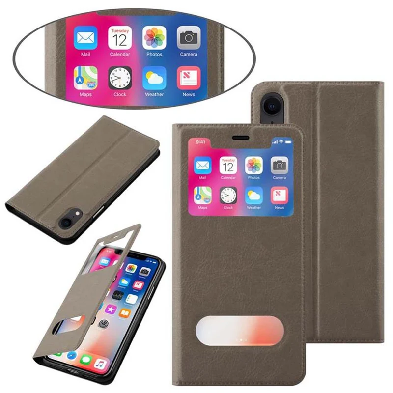 Cadorabo Hülle kompatibel mit Apple iPhone XR Schutzhülle mit Magnetverschluss, Standfunktion und 2 Sichtfenstern