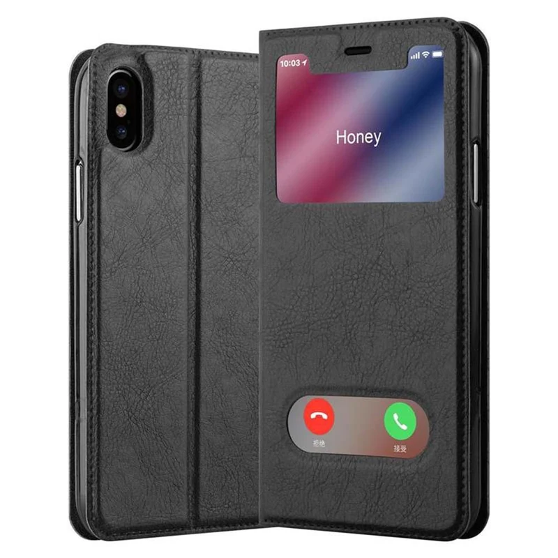 Cadorabo Hülle kompatibel mit Apple iPhone XS MAX Schutzhülle mit Magnetverschluss, Standfunktion und 2 Sichtfenstern
