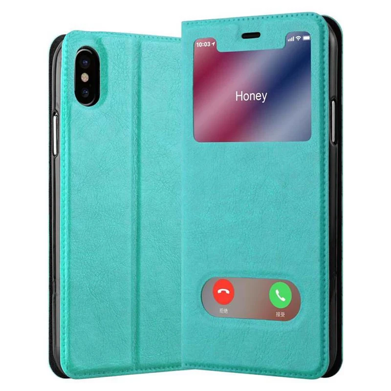 Cadorabo Hülle kompatibel mit Apple iPhone XS MAX Schutzhülle mit Magnetverschluss, Standfunktion und 2 Sichtfenstern