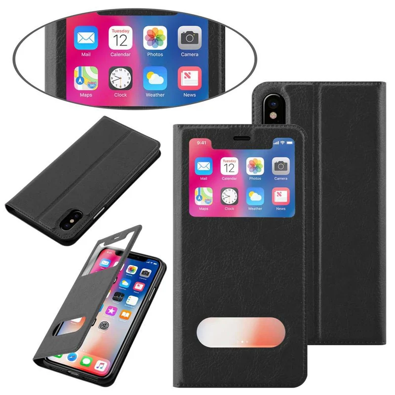 Cadorabo Hülle kompatibel mit Apple iPhone XS MAX Schutzhülle mit Magnetverschluss, Standfunktion und 2 Sichtfenstern