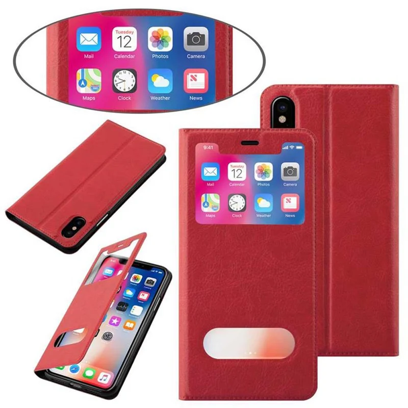 Cadorabo Hülle kompatibel mit Apple iPhone XS MAX Schutzhülle mit Magnetverschluss, Standfunktion und 2 Sichtfenstern