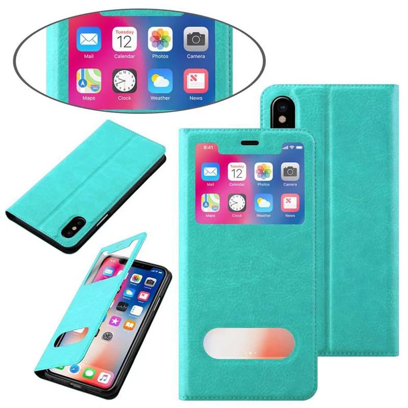 Cadorabo Hülle kompatibel mit Apple iPhone XS MAX Schutzhülle mit Magnetverschluss, Standfunktion und 2 Sichtfenstern