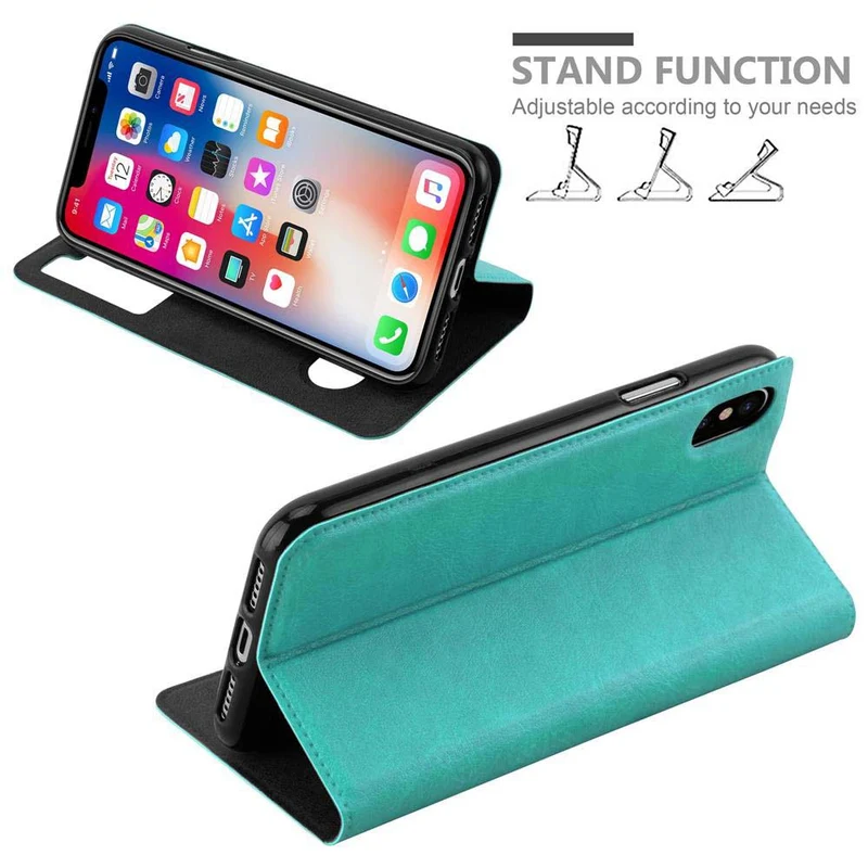 Cadorabo Hülle kompatibel mit Apple iPhone XS MAX Schutzhülle mit Magnetverschluss, Standfunktion und 2 Sichtfenstern