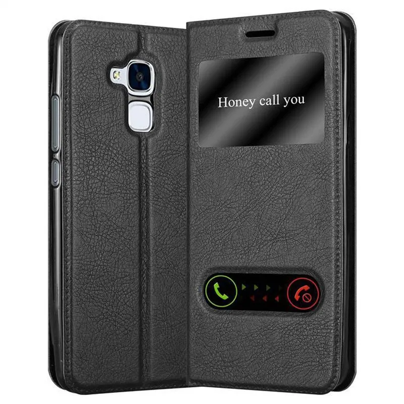 Cadorabo Hülle kompatibel mit Honor 5C Schutzhülle mit Magnetverschluss, Standfunktion und 2 Sichtfenstern