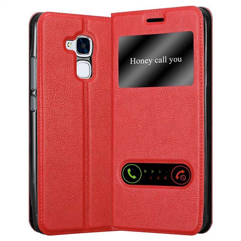 Cadorabo Hülle kompatibel mit Honor 5C Schutzhülle mit Magnetverschluss, Standfunktion und 2 Sichtfenstern