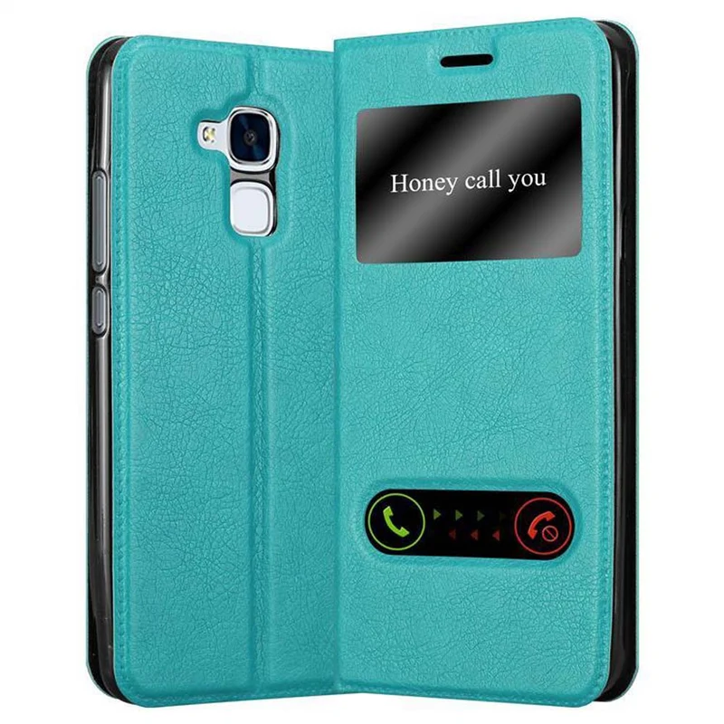 Cadorabo Hülle kompatibel mit Honor 5C Schutzhülle mit Magnetverschluss, Standfunktion und 2 Sichtfenstern