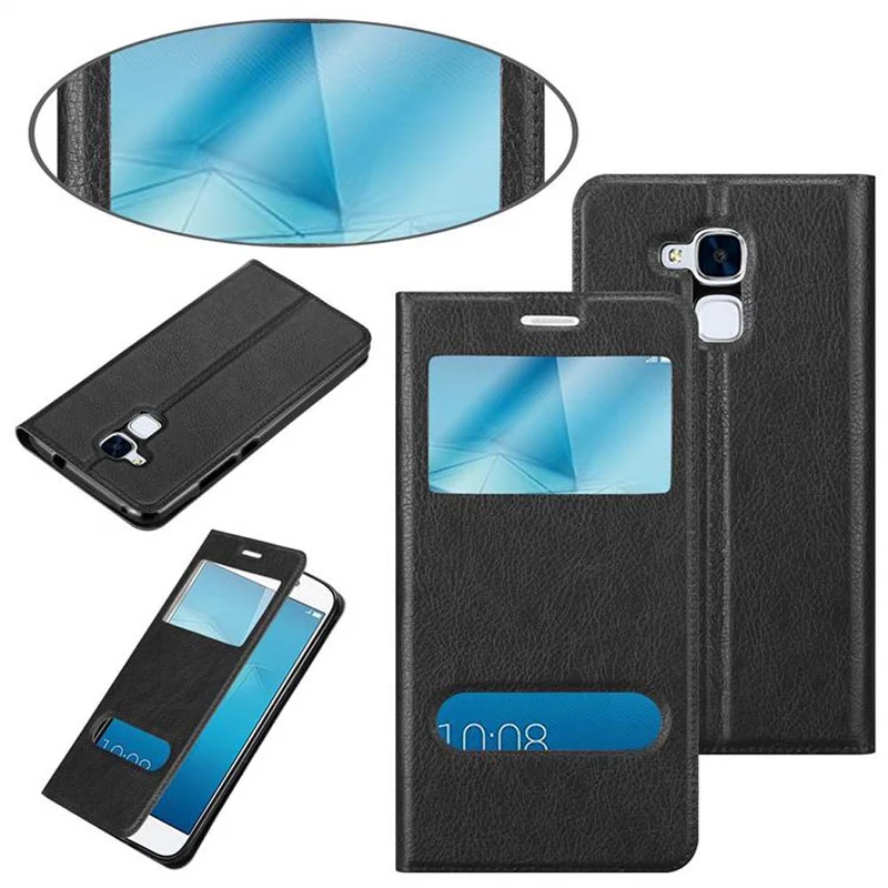 Cadorabo Hülle kompatibel mit Honor 5C Schutzhülle mit Magnetverschluss, Standfunktion und 2 Sichtfenstern