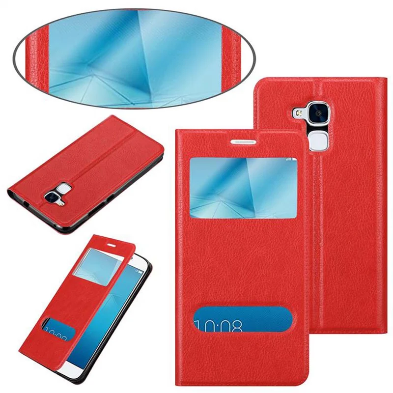 Cadorabo Hülle kompatibel mit Honor 5C Schutzhülle mit Magnetverschluss, Standfunktion und 2 Sichtfenstern