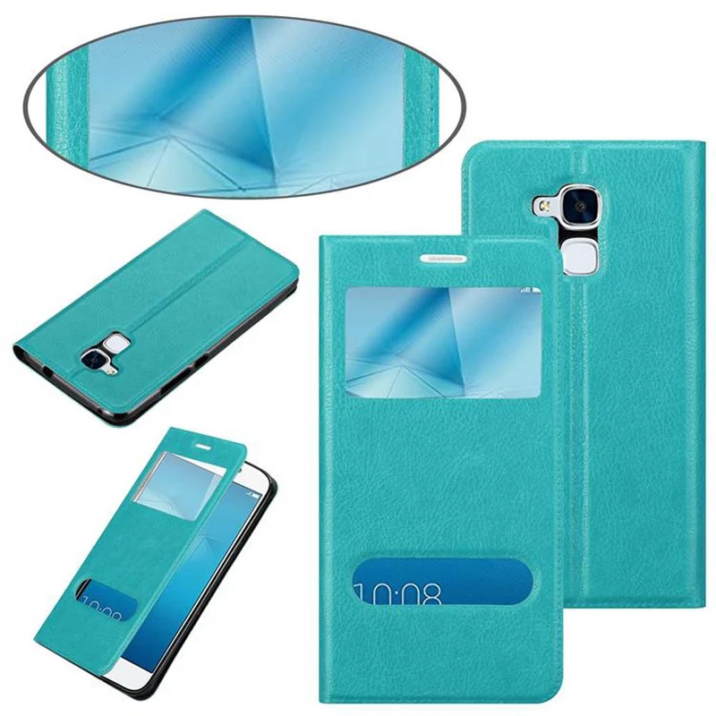 Cadorabo Hülle kompatibel mit Honor 5C Schutzhülle mit Magnetverschluss, Standfunktion und 2 Sichtfenstern