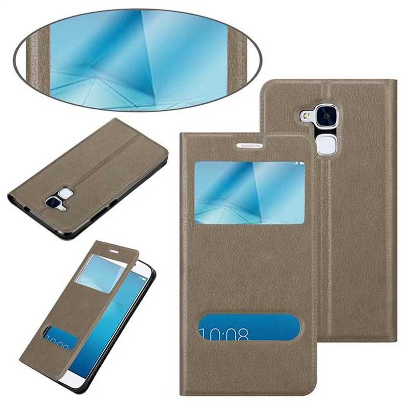 Cadorabo Hülle kompatibel mit Honor 5C Schutzhülle mit Magnetverschluss, Standfunktion und 2 Sichtfenstern