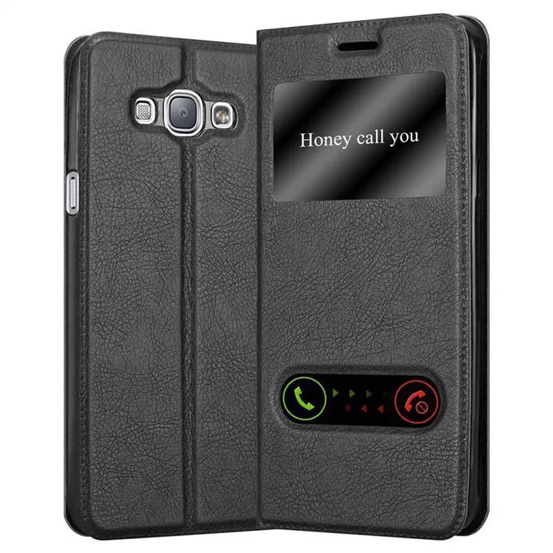 Cadorabo Hülle kompatibel mit Samsung Galaxy A8 2015 Schutzhülle mit Magnetverschluss, Standfunktion und 2 Sichtfenstern
