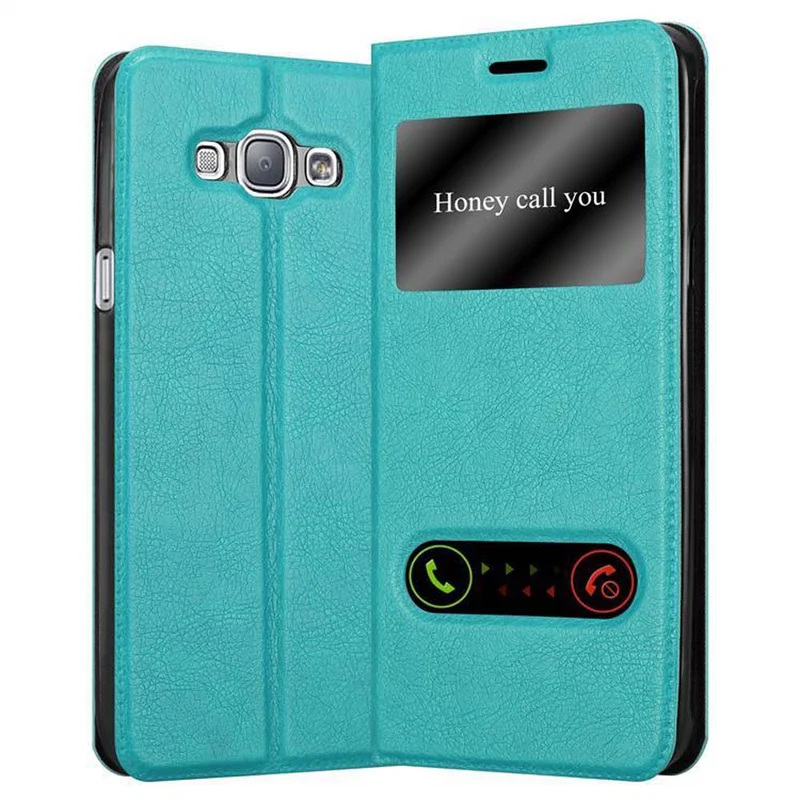 Cadorabo Hülle kompatibel mit Samsung Galaxy A8 2015 Schutzhülle mit Magnetverschluss, Standfunktion und 2 Sichtfenstern