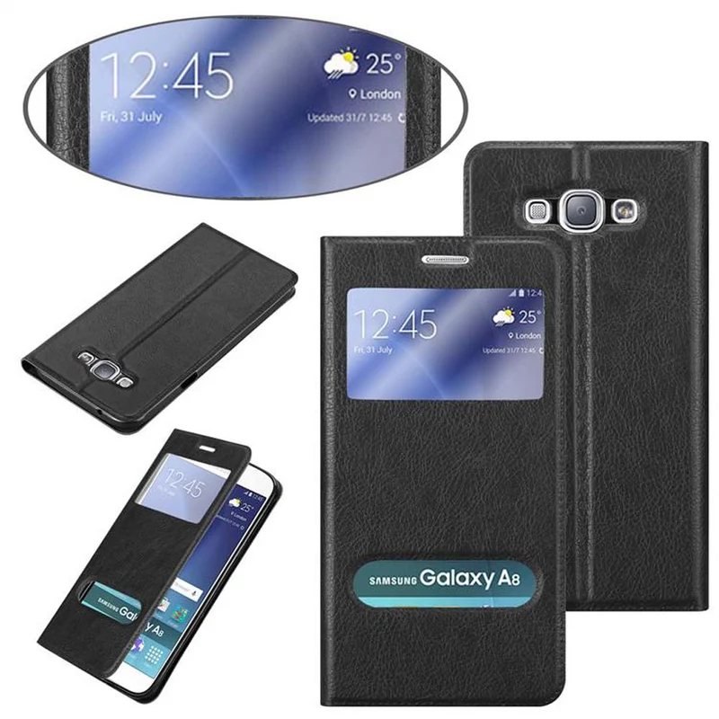 Cadorabo Hülle kompatibel mit Samsung Galaxy A8 2015 Schutzhülle mit Magnetverschluss, Standfunktion und 2 Sichtfenstern