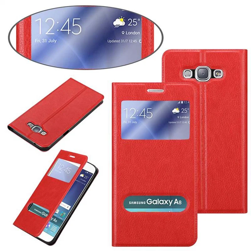 Cadorabo Hülle kompatibel mit Samsung Galaxy A8 2015 Schutzhülle mit Magnetverschluss, Standfunktion und 2 Sichtfenstern