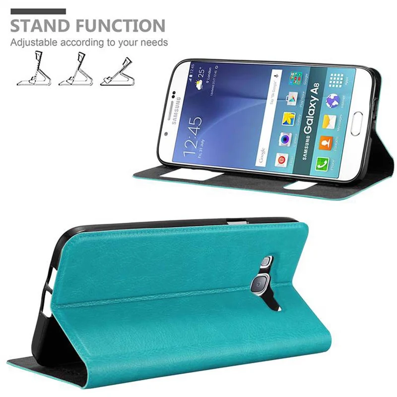 Cadorabo Hülle kompatibel mit Samsung Galaxy A8 2015 Schutzhülle mit Magnetverschluss, Standfunktion und 2 Sichtfenstern