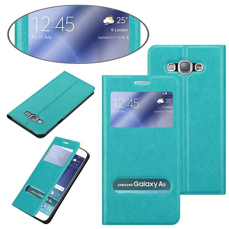 Cadorabo Hülle kompatibel mit Samsung Galaxy A8 2015 Schutzhülle mit Magnetverschluss, Standfunktion und 2 Sichtfenstern