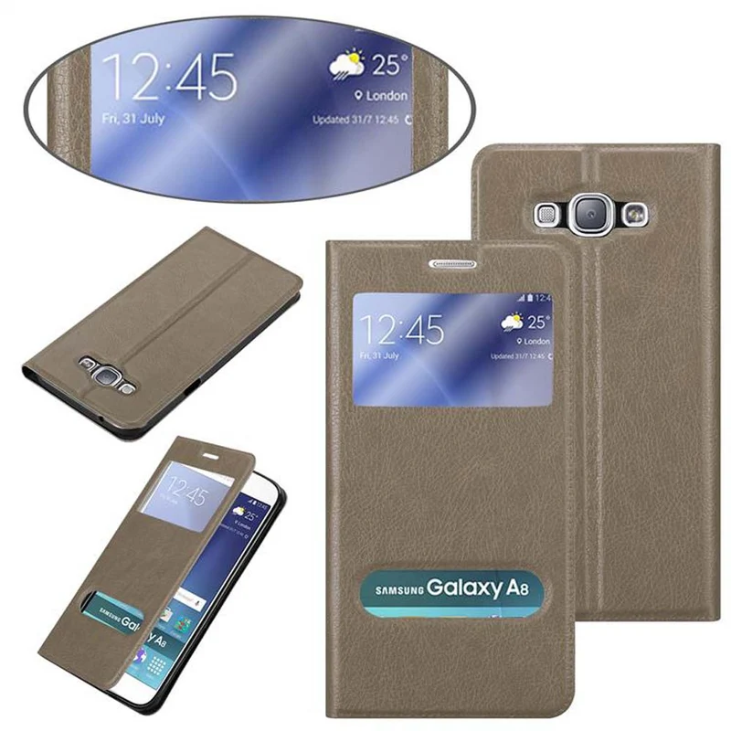 Cadorabo Hülle kompatibel mit Samsung Galaxy A8 2015 Schutzhülle mit Magnetverschluss, Standfunktion und 2 Sichtfenstern