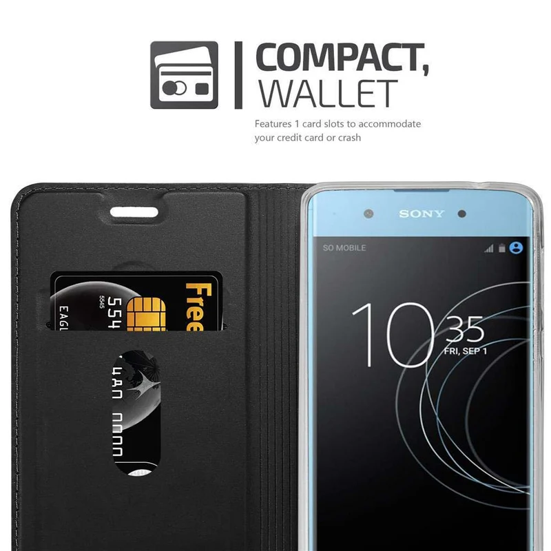 Cadorabo Hülle kompatibel mit Sony Xperia XA1 PLUS Schutzhülle mit Magnetverschluss, Standfunktion und Kartenfach