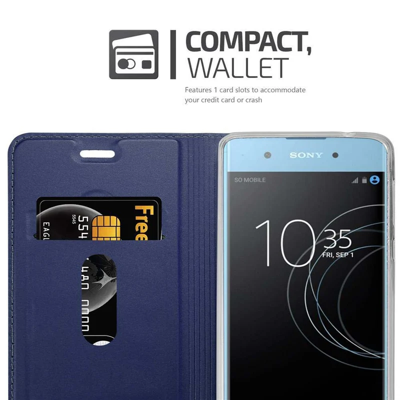 Cadorabo Hülle kompatibel mit Sony Xperia XA1 PLUS Schutzhülle mit Magnetverschluss, Standfunktion und Kartenfach