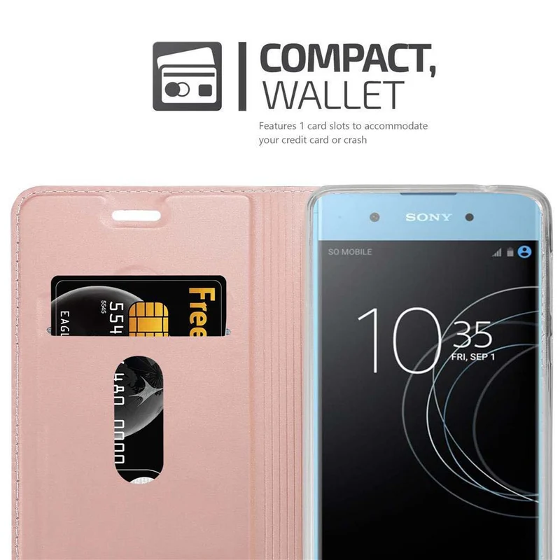 Cadorabo Hülle kompatibel mit Sony Xperia XA1 PLUS Schutzhülle mit Magnetverschluss, Standfunktion und Kartenfach