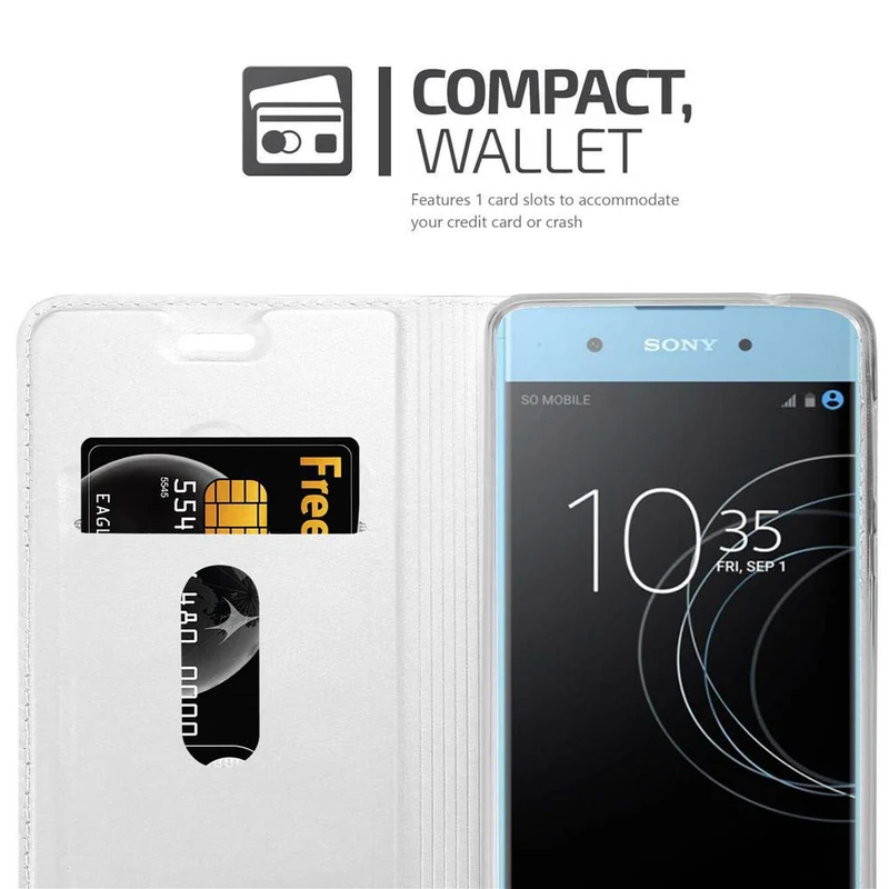 Cadorabo Hülle kompatibel mit Sony Xperia XA1 PLUS Schutzhülle mit Magnetverschluss, Standfunktion und Kartenfach