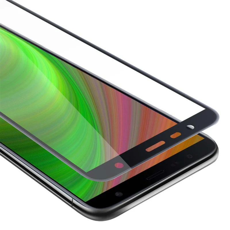 Cadorabo Vollbild Panzer Folie kompatibel mit Samsung Galaxy J6 PLUS - Schutzfolie Gehärtetes (Tempered) Display-Schutzglas in 9H Härte mit 3D Touch