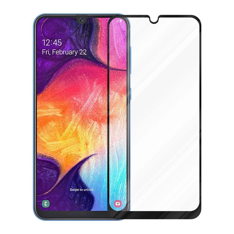 Cadorabo Vollbild Panzer Folie kompatibel mit Samsung Galaxy A50 4G / A50s / A30s - Schutzfolie Gehärtetes (Tempered) Display-Schutzglas in 9H Härte mit 3D Touch