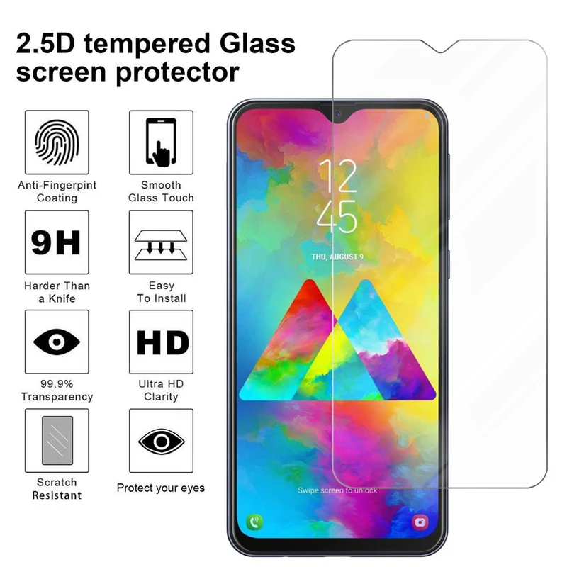 Cadorabo Panzer Folie kompatibel mit Samsung Galaxy M20 - Schutzfolie Gehärtetes (Tempered) Display-Schutzglas in 9H Härte mit 3D Touch Kompatibilität