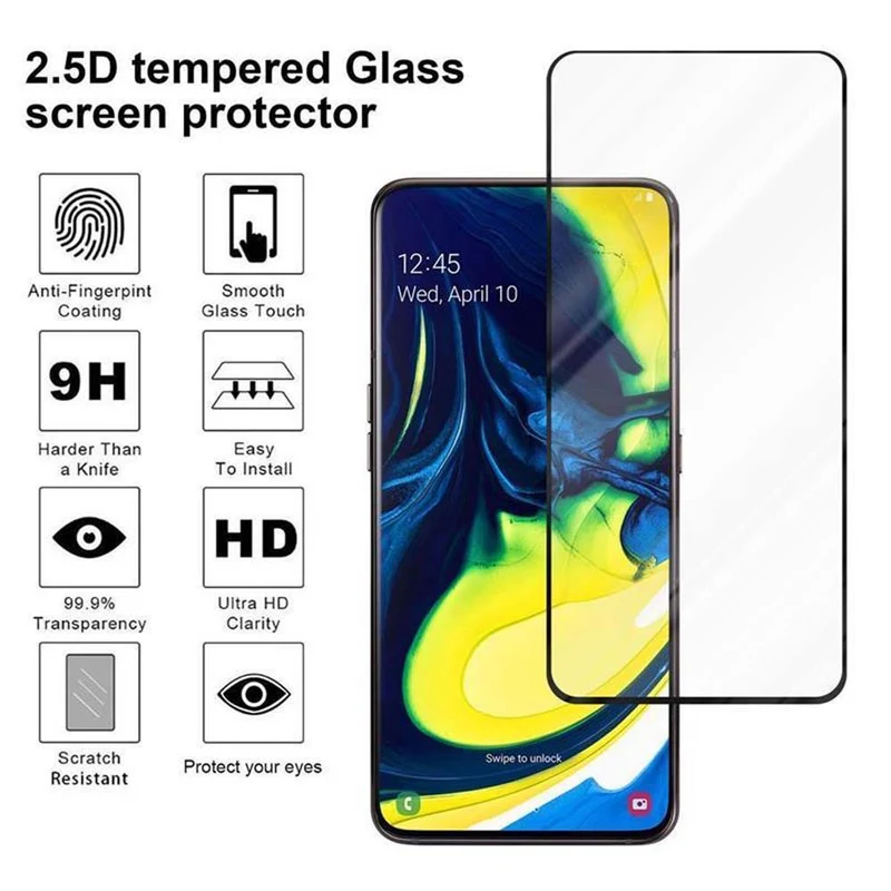Cadorabo Vollbild Panzer Folie kompatibel mit Samsung Galaxy A80 / A90 4G - Schutzfolie Gehärtetes (Tempered) Display-Schutzglas in 9H Härte mit 3D Touch