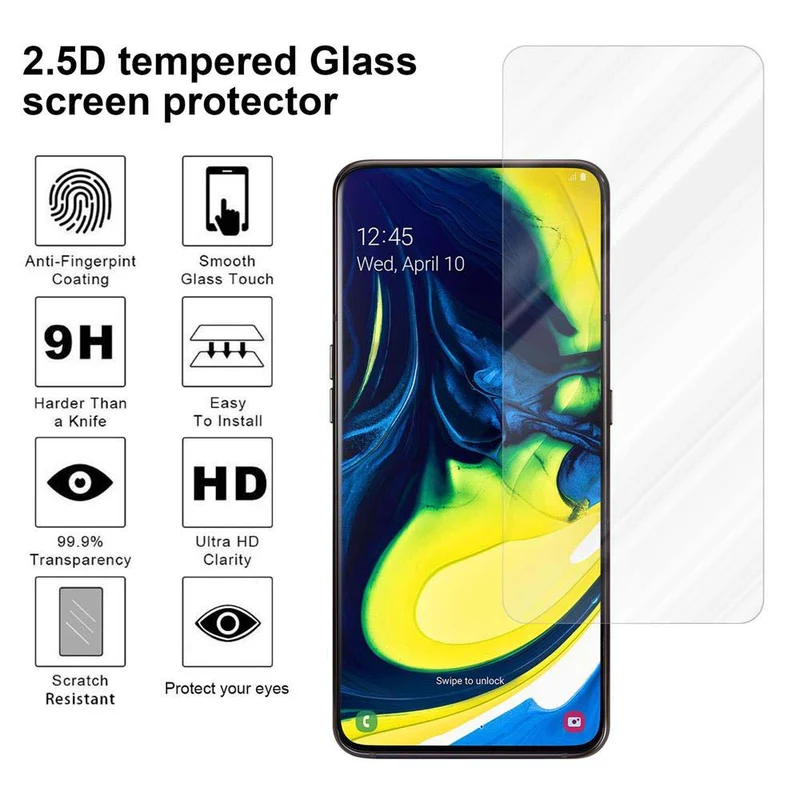 Cadorabo Panzer Folie kompatibel mit Samsung Galaxy A80 / A90 4G - Schutzfolie Gehärtetes (Tempered) Display-Schutzglas in 9H Härte mit 3D Touch Kompatibilität