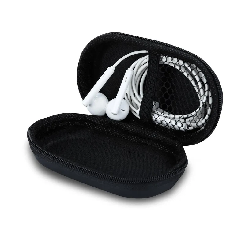 Cadorabo Kopfhörer Aufbewahrungsbox Ovale Robuste Tasche aus formstabilem Stoff mit Netzfach und Reißverschluss für Headset, In-Ear Headphone und vieles mehr