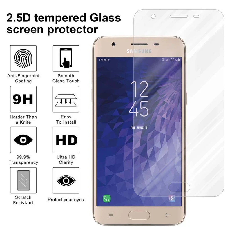Cadorabo Panzer Folie kompatibel mit Samsung Galaxy J3 2018 - Schutzfolie Gehärtetes (Tempered) Display-Schutzglas in 9H Härte mit 3D Touch Kompatibilität