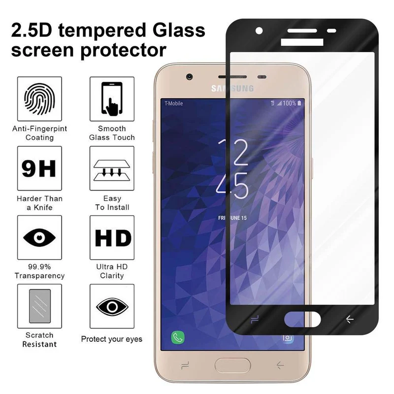 Cadorabo Vollbild Panzer Folie kompatibel mit Samsung Galaxy J3 2018 - Schutzfolie Gehärtetes (Tempered) Display-Schutzglas in 9H Härte mit 3D Touch
