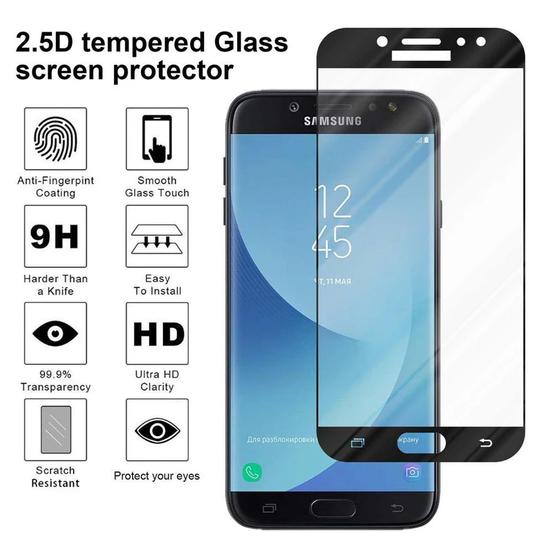 Cadorabo Vollbild Panzer Folie kompatibel mit Samsung Galaxy J7 2018 - Schutzfolie Gehärtetes (Tempered) Display-Schutzglas in 9H Härte mit 3D Touch