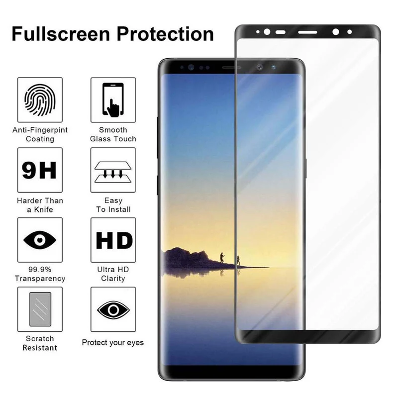 Cadorabo Panzer Folie voll klebend kompatibel mit Samsung Galaxy NOTE 8 - Schutzfolie Gehärtetes Full Glue (Tempered) Display-Schutzglas in 9H Härte mit 3D Touch Kompatibilität