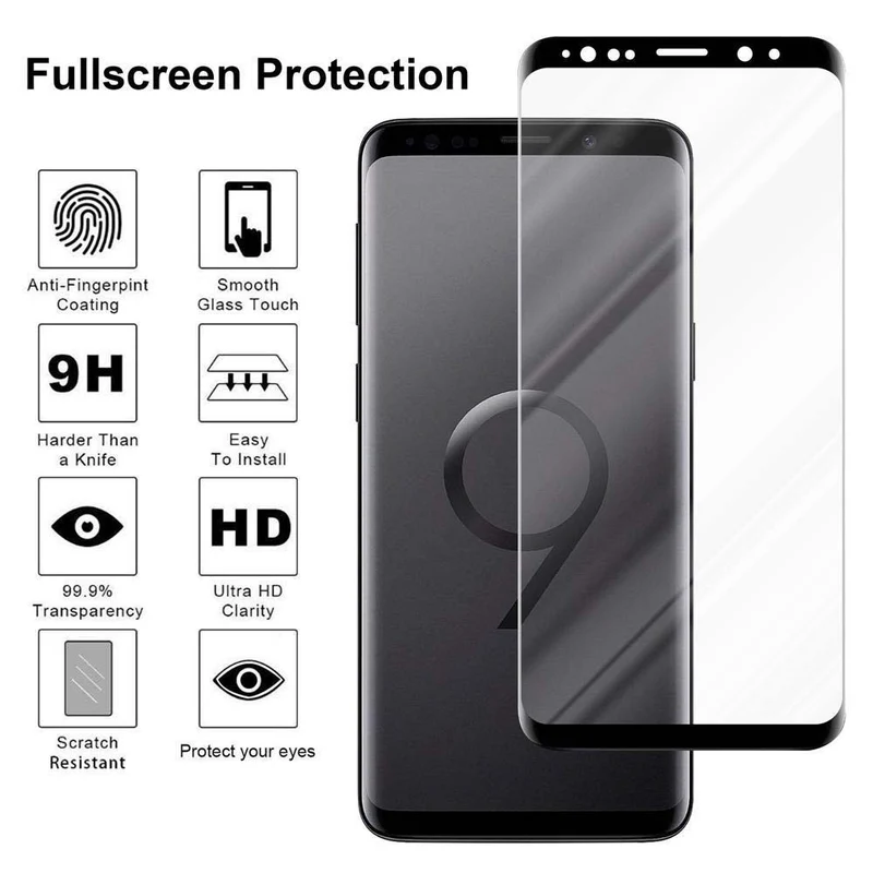 Cadorabo Panzer Folie voll klebend kompatibel mit Samsung Galaxy S9 - Schutzfolie Gehärtetes Full Glue (Tempered) Display-Schutzglas in 9H Härte mit 3D Touch Kompatibilität