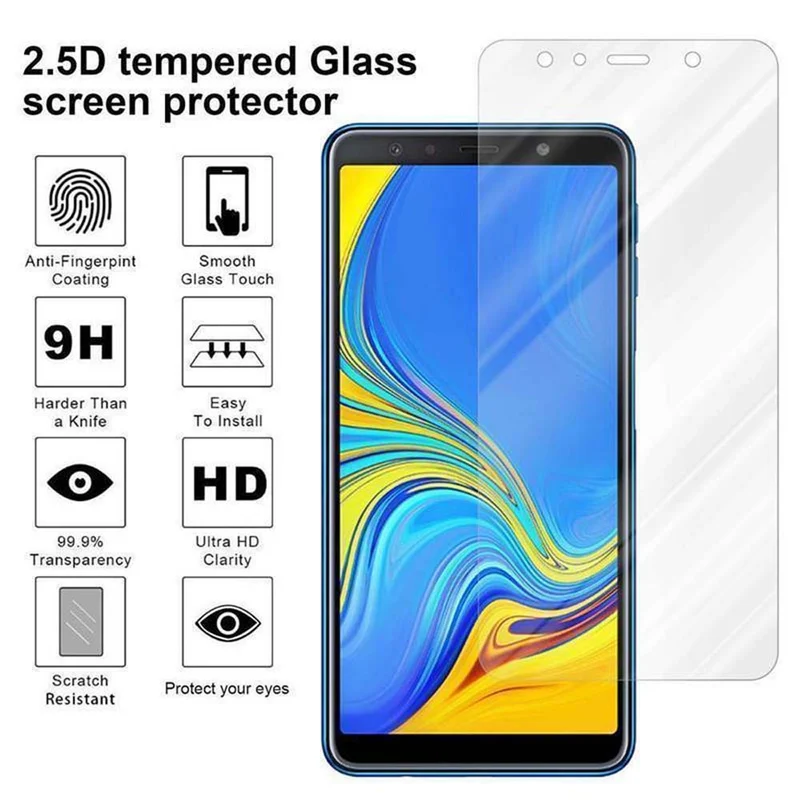 Cadorabo Panzer Folie kompatibel mit Samsung Galaxy A7 2018 - Schutzfolie Gehärtetes (Tempered) Display-Schutzglas in 9H Härte mit 3D Touch Kompatibilität