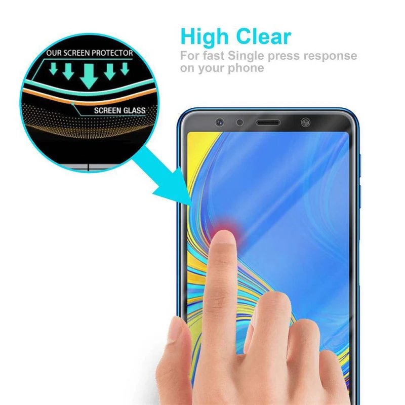Cadorabo Panzer Folie kompatibel mit Samsung Galaxy A7 2018 - Schutzfolie Gehärtetes (Tempered) Display-Schutzglas in 9H Härte mit 3D Touch Kompatibilität