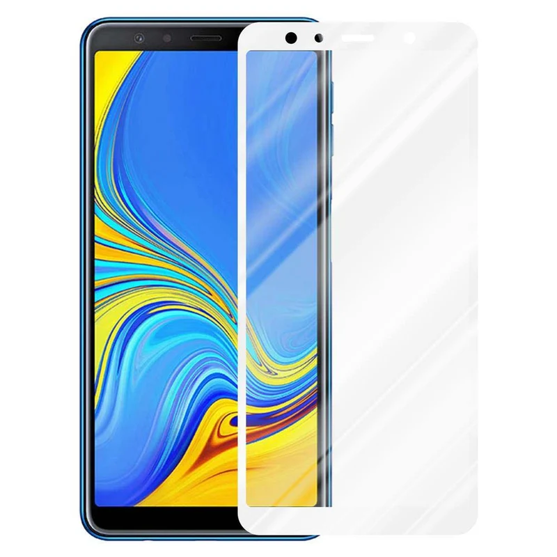 Cadorabo Vollbild Panzer Folie kompatibel mit Samsung Galaxy A7 2018 - Schutzfolie Gehärtetes (Tempered) Display-Schutzglas in 9H Härte mit 3D Touch