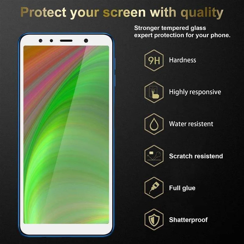 Cadorabo Vollbild Panzer Folie kompatibel mit Samsung Galaxy A7 2018 - Schutzfolie Gehärtetes (Tempered) Display-Schutzglas in 9H Härte mit 3D Touch