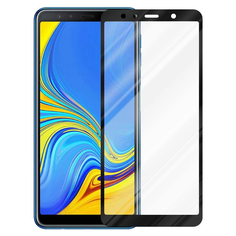 Cadorabo Vollbild Panzer Folie kompatibel mit Samsung Galaxy A7 2018 - Schutzfolie Gehärtetes (Tempered) Display-Schutzglas in 9H Härte mit 3D Touch