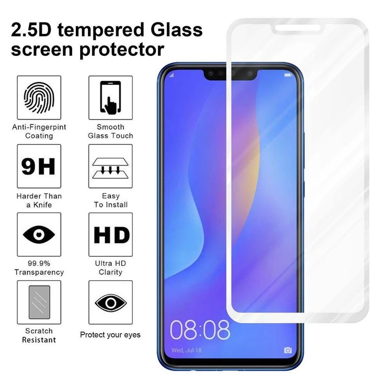 Cadorabo Vollbild Panzer Folie kompatibel mit Huawei P SMART PLUS 2019 - Schutzfolie Gehärtetes (Tempered) Display-Schutzglas in 9H Härte mit 3D Touch