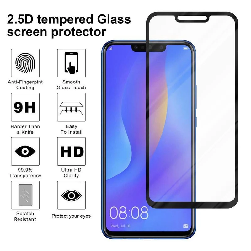Cadorabo Vollbild Panzer Folie kompatibel mit Huawei P SMART PLUS 2019 - Schutzfolie Gehärtetes (Tempered) Display-Schutzglas in 9H Härte mit 3D Touch