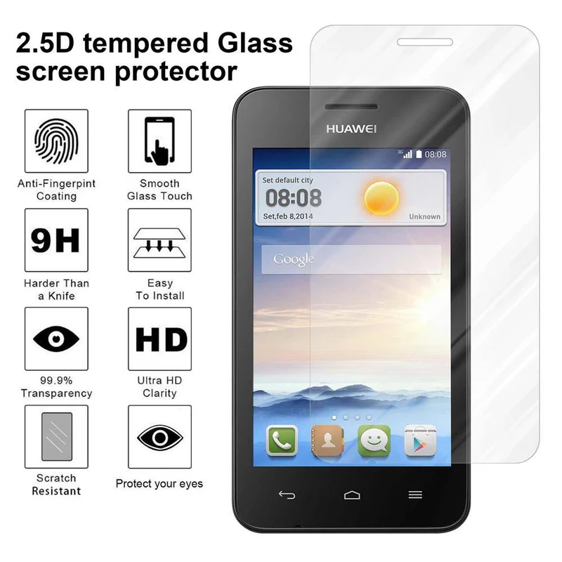 Cadorabo Panzer Folie kompatibel mit Huawei Y3 / Y3C / Y330 / Y331 / Y360 - Schutzfolie Gehärtetes (Tempered) Display-Schutzglas in 9H Härte mit 3D Touch Kompatibilität